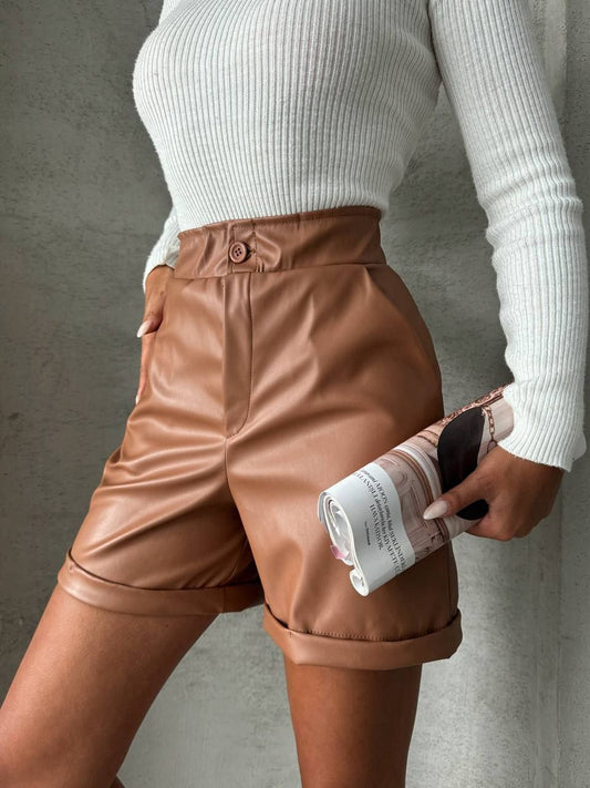 High-Waisted Faux Leather Shorts