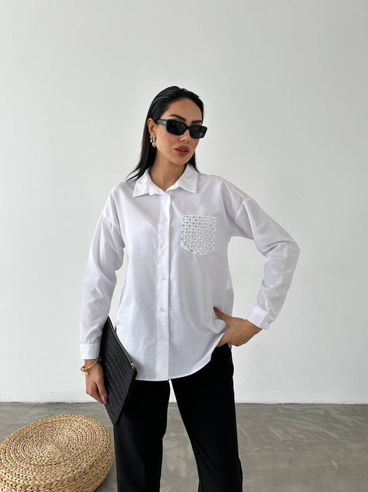 Lace-Pocket Button-Up Shirt