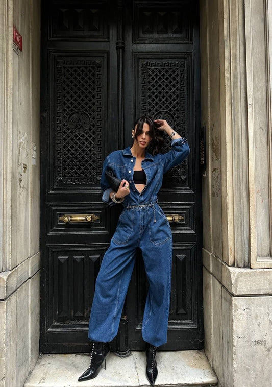 Button-Up Denim Jumpsuit