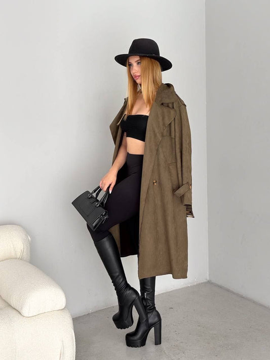 Double-Breasted Trench Coat with Belt