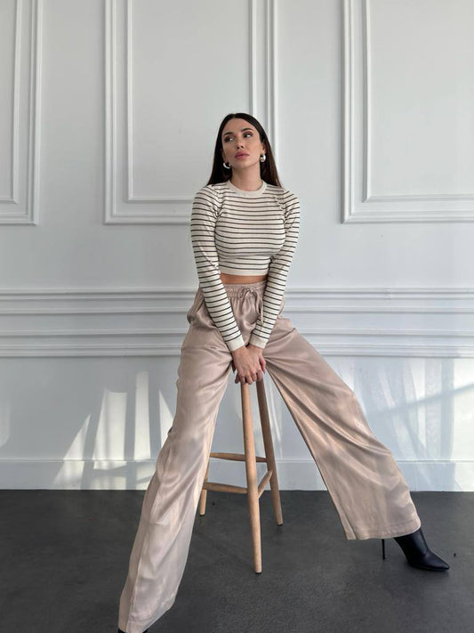 High-Waisted Tie-Front Wide-Leg Trousers