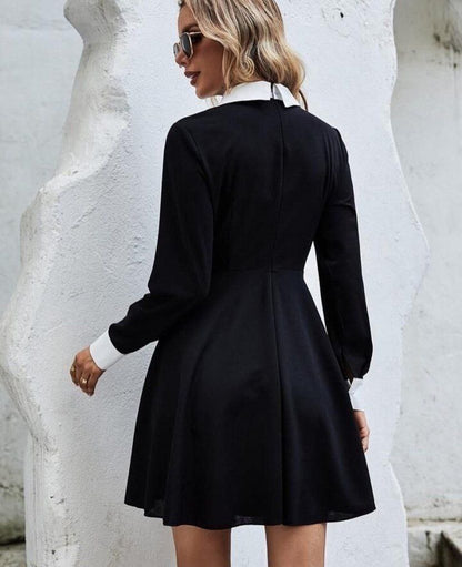 Black Skater Dress with Contrasting White Collar