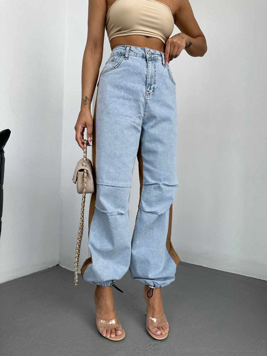 Two-tone High Waisted Denim Pants