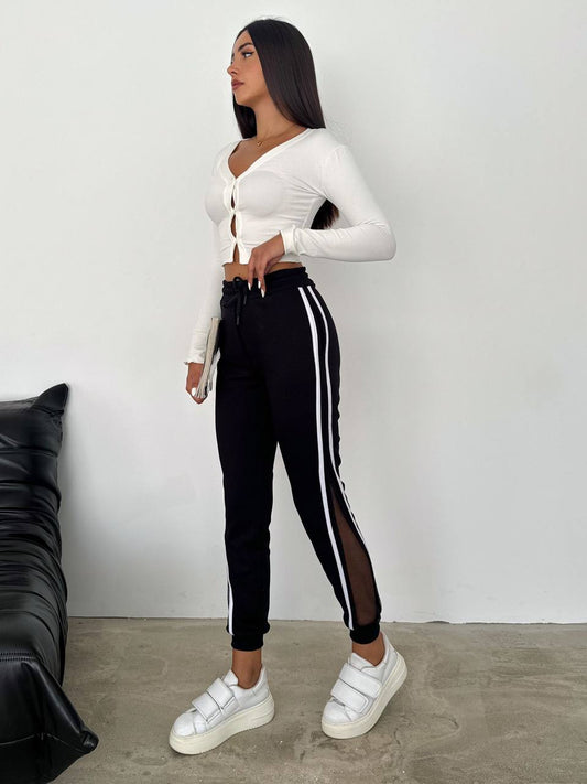 Mesh Panel Striped Trousers