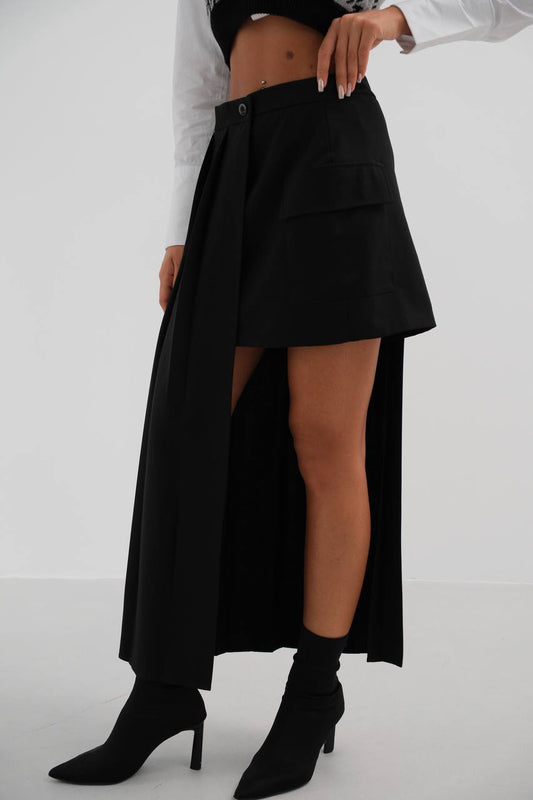 Asymmetrical High-Waist Black Skirt