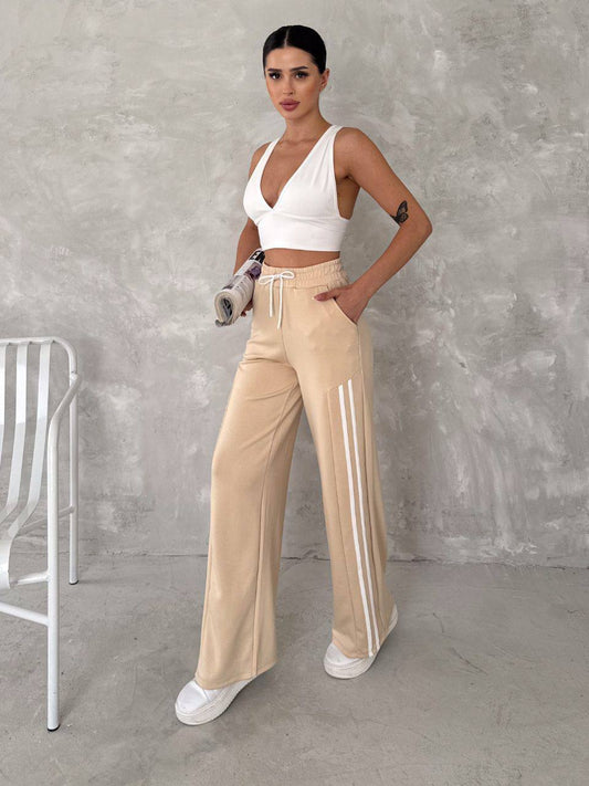 Drawstring Trousers with White Side Stripes