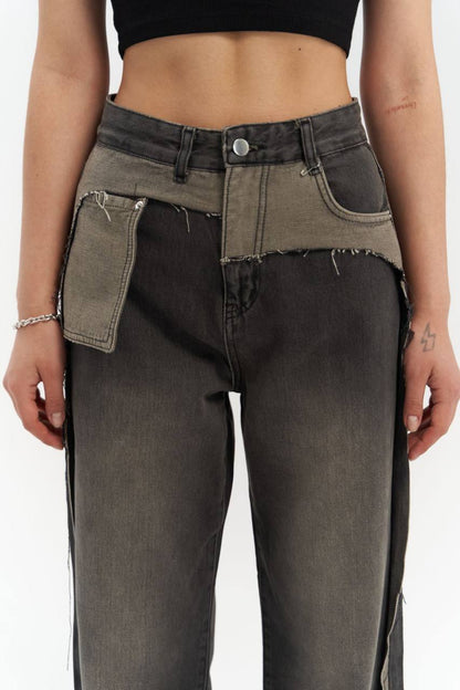 Two-Tone Wide-Leg Denim Trousers