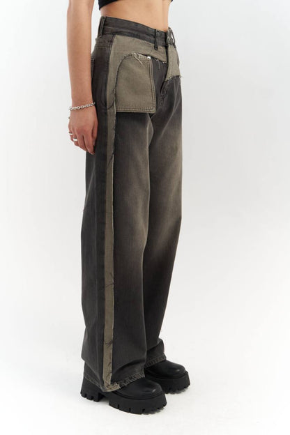 Two-Tone Wide-Leg Denim Trousers