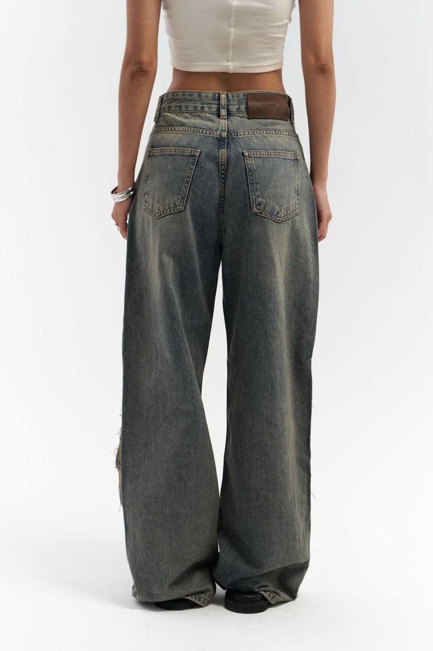 Two-Tone Wide-Leg Denim Trousers