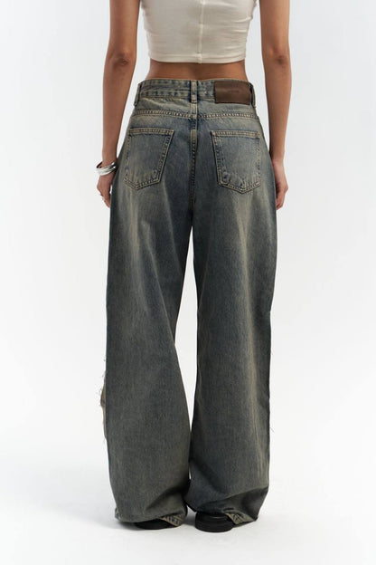 Two-Tone Wide-Leg Denim Trousers