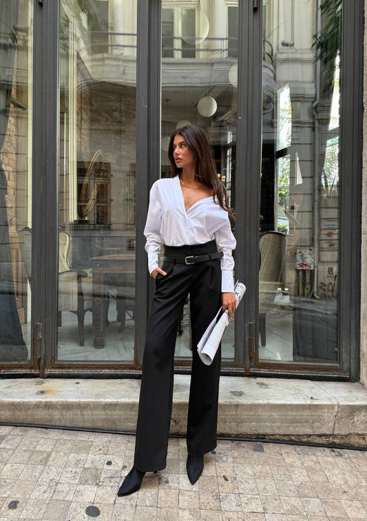 High-Waisted Straight-Leg Trousers with Belt