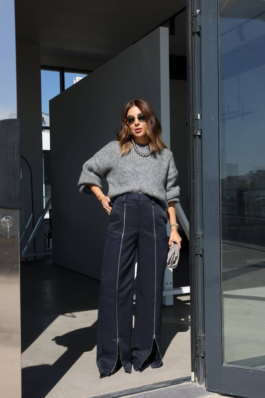 Wide Leg Trousers with Full Length Zip at the Front