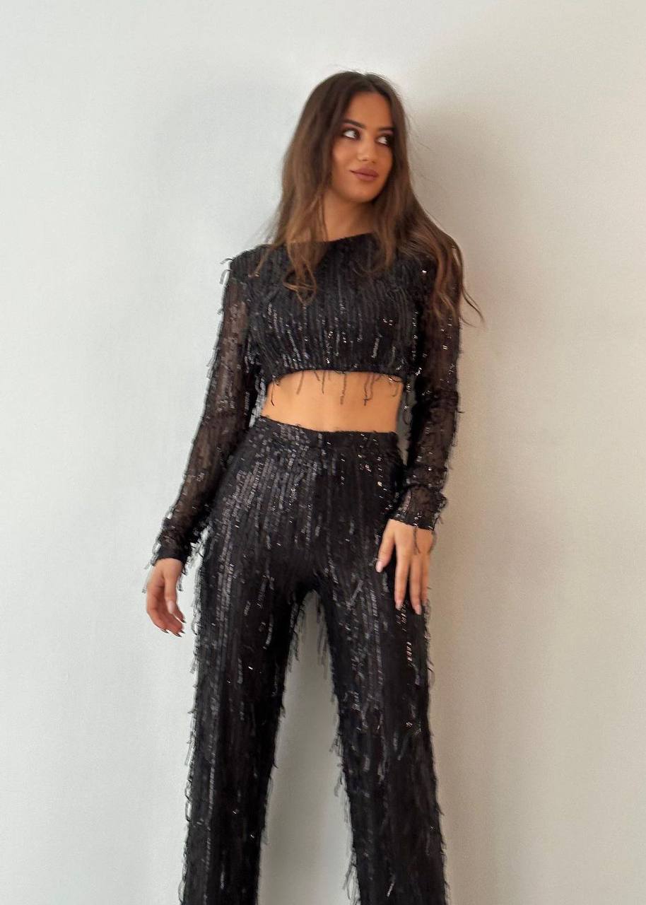 Sequin-Embellished Two-Piece Evening Suit