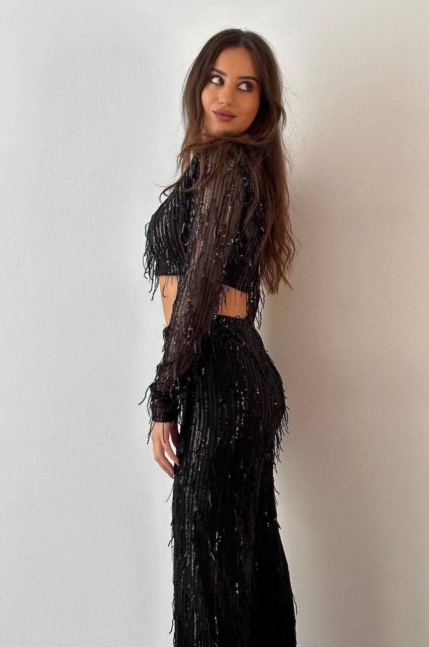 Sequin-Embellished Two-Piece Evening Suit