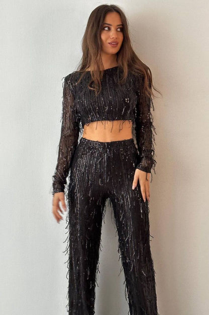 Sequin-Embellished Two-Piece Evening Suit