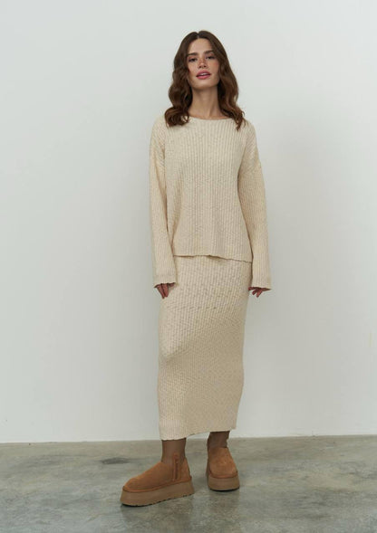 Ribbed Knit Sweater and Midi Skirt Set