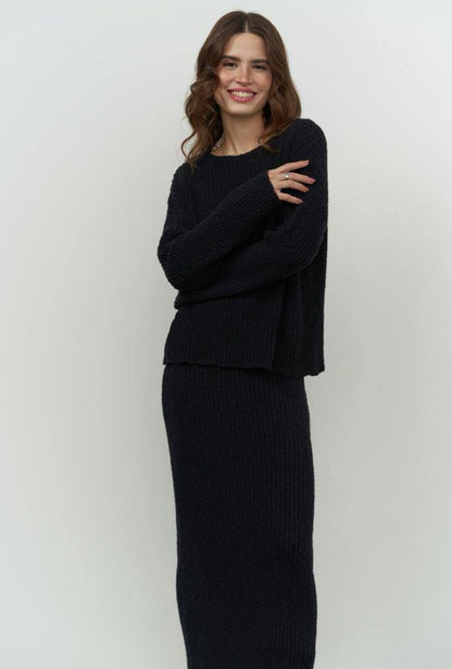 Ribbed Knit Sweater and Midi Skirt Set