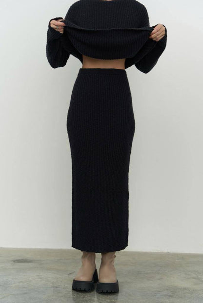 Ribbed Knit Sweater and Midi Skirt Set