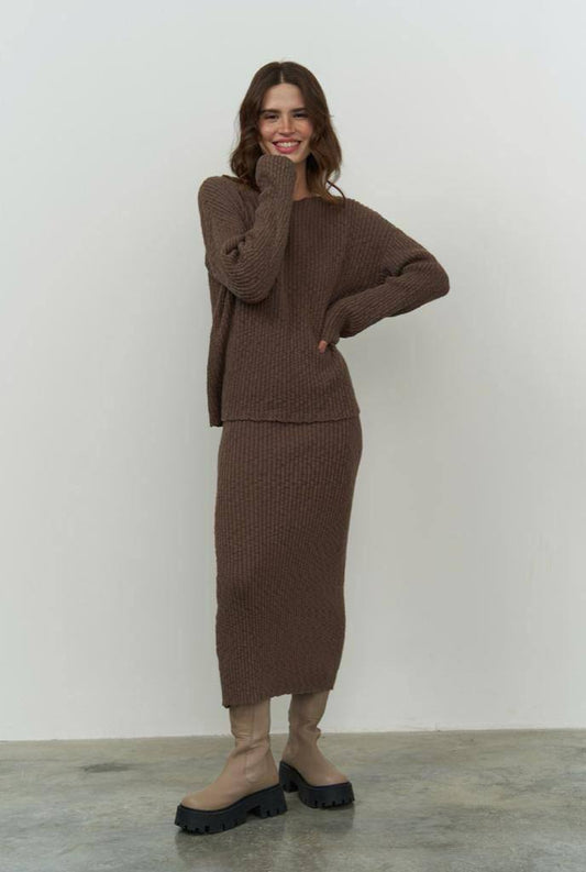 Ribbed Knit Sweater and Midi Skirt Set