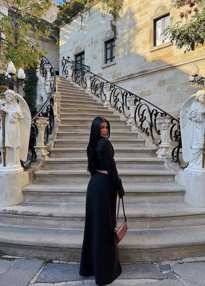 Black Cropped Shirt and Maxi Skirt Set