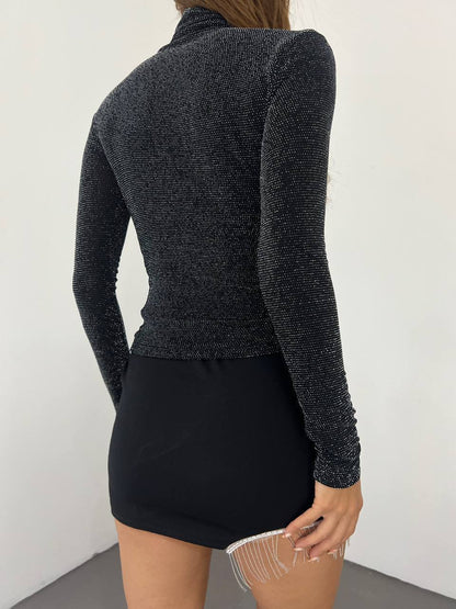 Sparkling High-Neck Long Sleeve Top