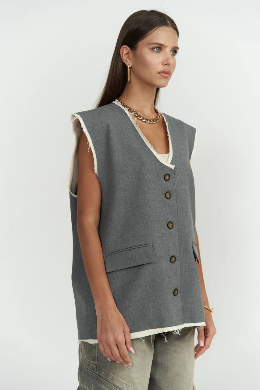 Sleeveless Button-Up Jacket