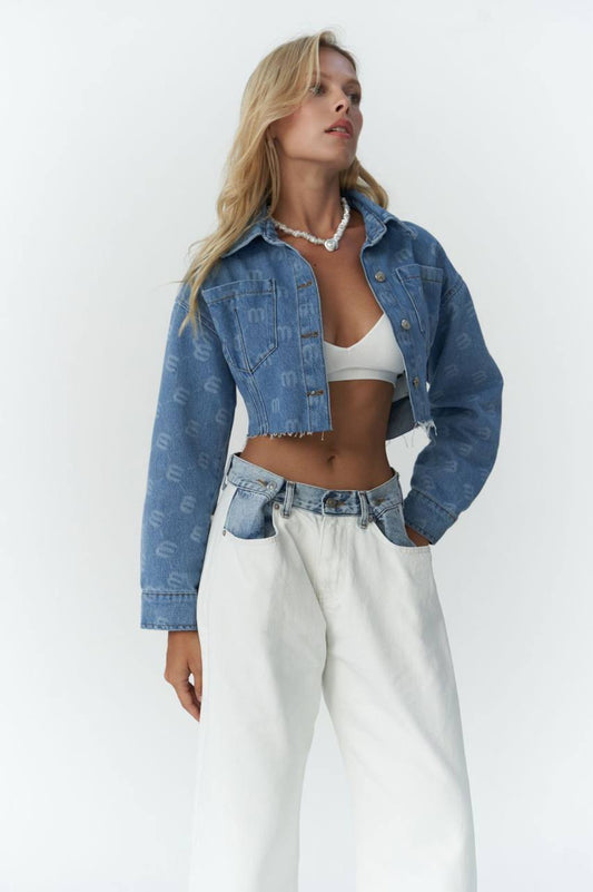 Cropped Denim Jacket with Distressed Hem