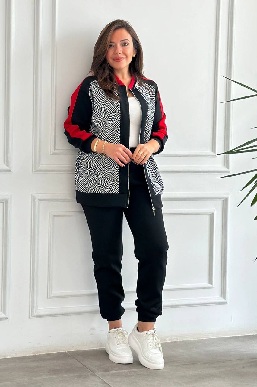 Modern Geometric Bomber and Trousers Set