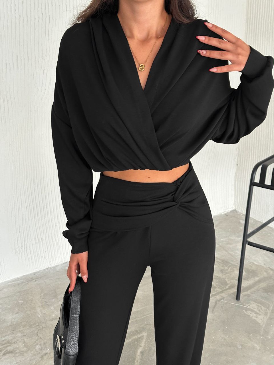 Wrap-Top with Wide-Leg Trousers Set