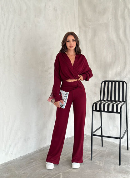 Wrap-Top with Wide-Leg Trousers Set