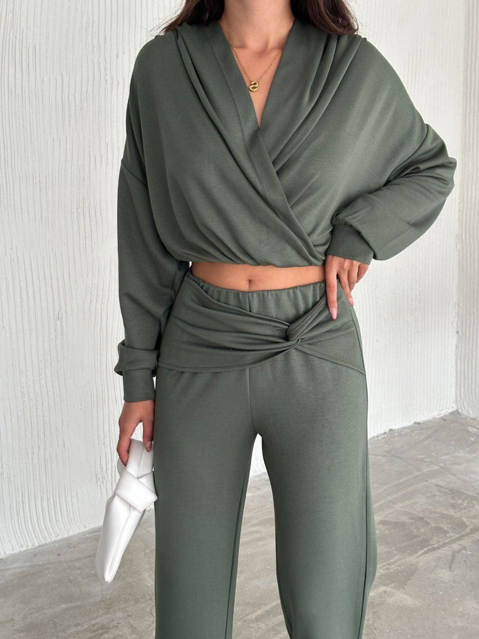 Wrap-Top with Wide-Leg Trousers Set