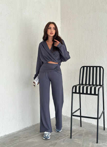 Wrap-Top with Wide-Leg Trousers Set