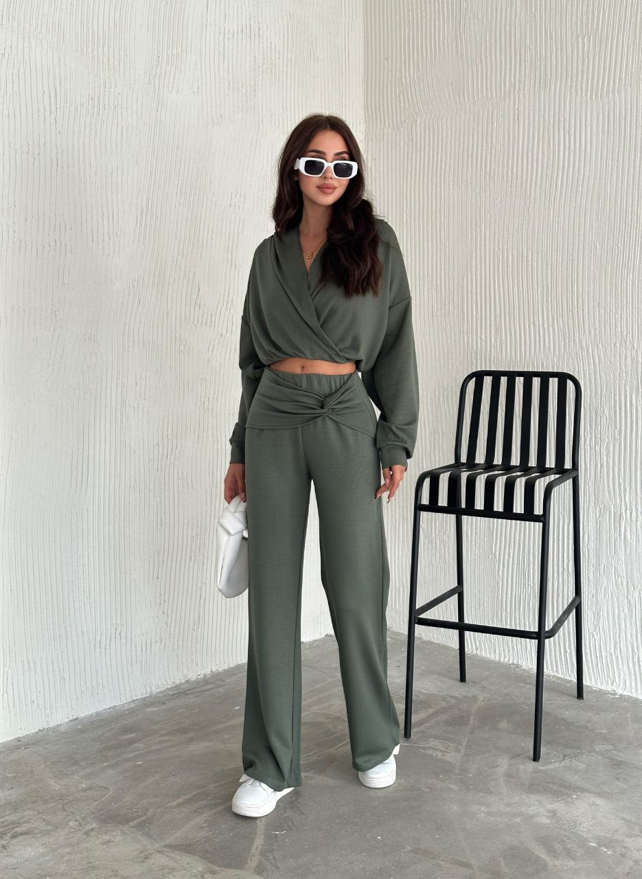 Wrap-Top with Wide-Leg Trousers Set