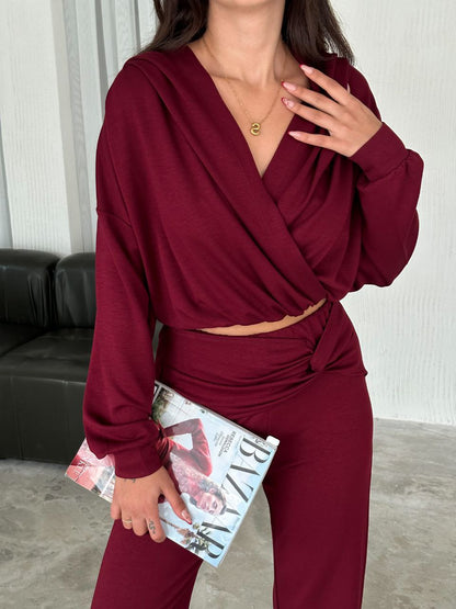 Wrap-Top with Wide-Leg Trousers Set