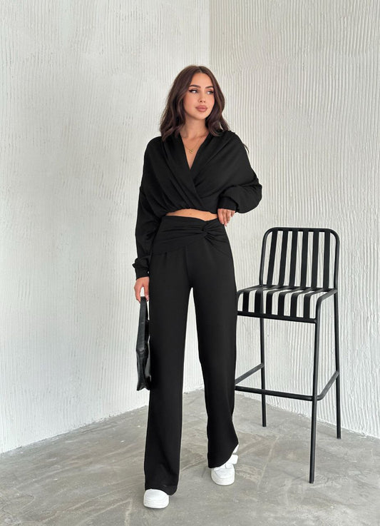 Wrap-Top with Wide-Leg Trousers Set