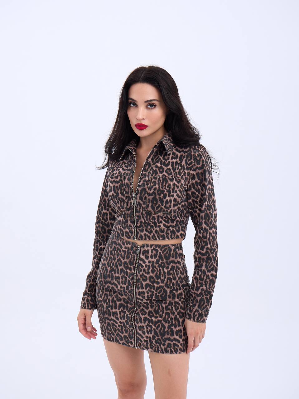 Leopard Print Jacket & Skirt Set