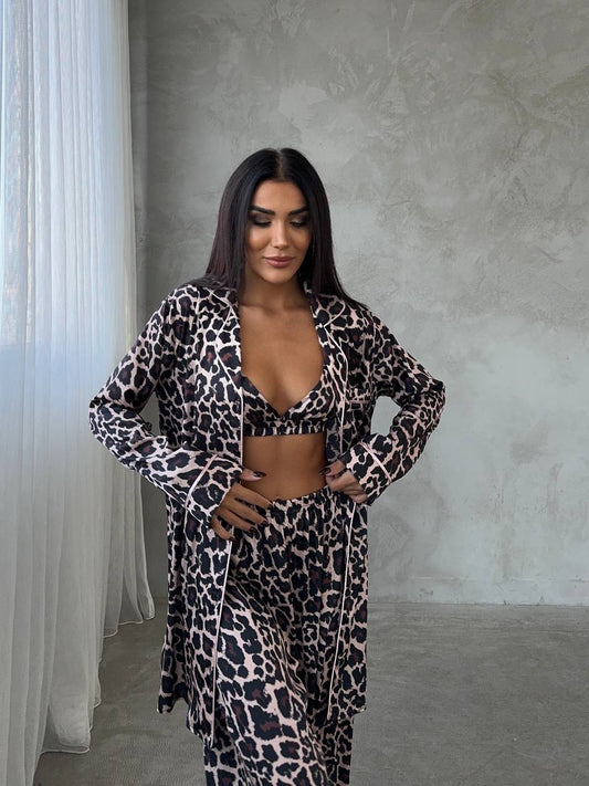 Leopar Saten Pijama Takımı 6