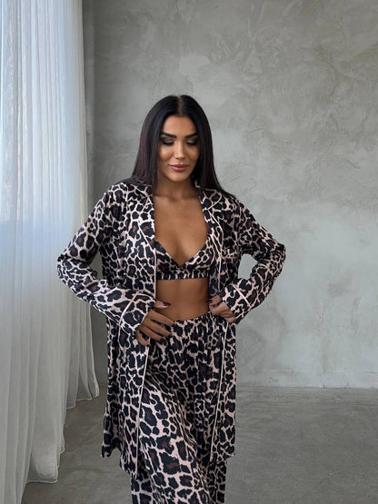 Leopar Saten Pijama Takımı 6