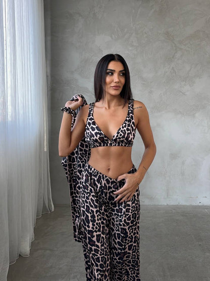 Leopar Saten Pijama Takımı 7