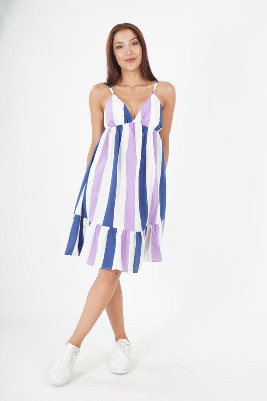 Chic Blue and Purple Striped Summer Dress