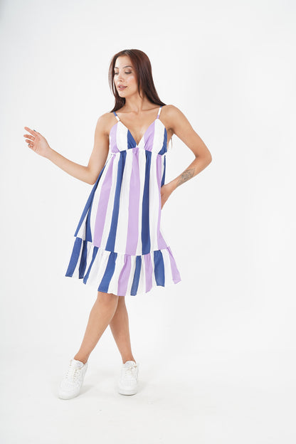 Chic Blue and Purple Striped Summer Dress