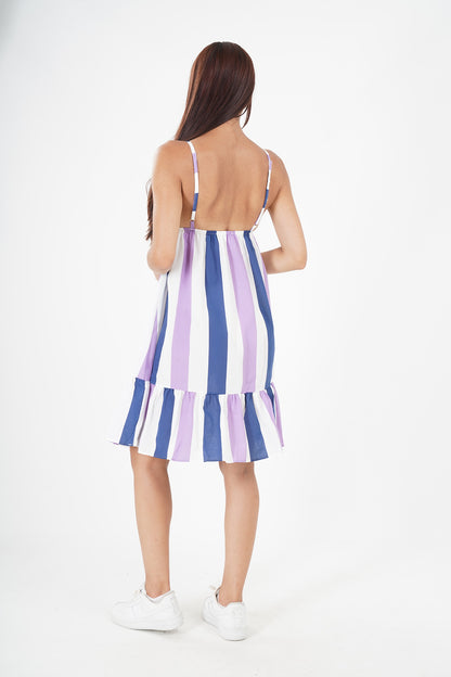 Chic Blue and Purple Striped Summer Dress