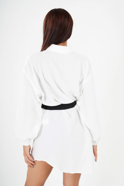 Chic White Shirt Dress with Contrasting Black Belt