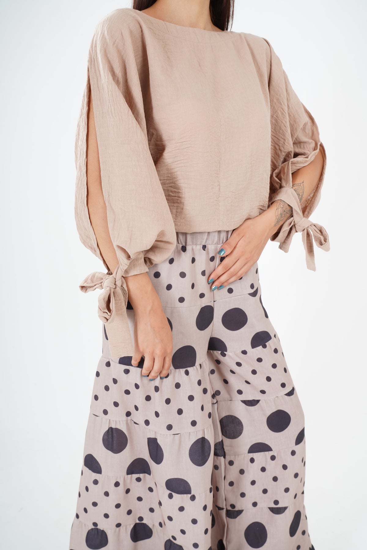 Chic Beige Polka Dot Wide-Leg Pantsuit