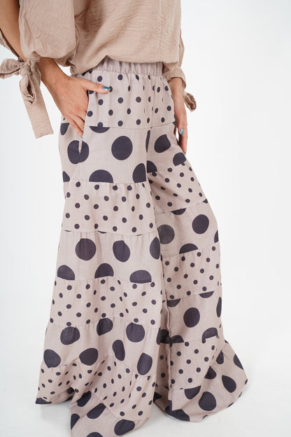 Chic Beige Polka Dot Wide-Leg Pantsuit