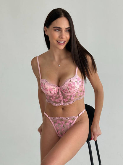 Pembe Push Up Büstiyer Takım