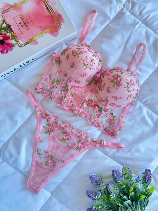 Pembe Push Up Büstiyer Takım 2