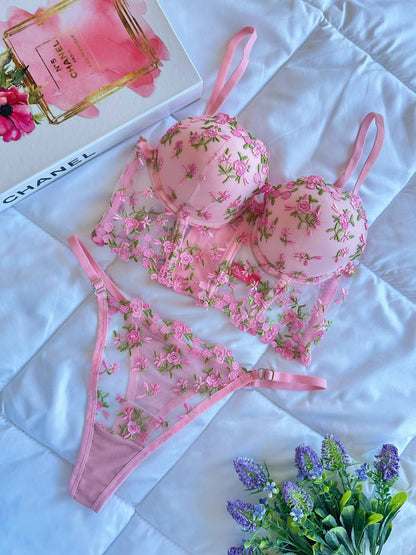 Pembe Push Up Büstiyer Takım 2