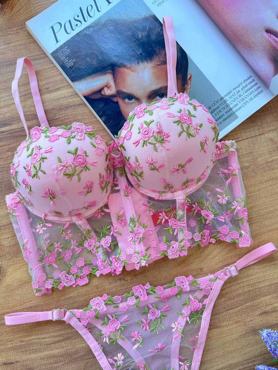 Pembe Push Up Büstiyer Takım 4