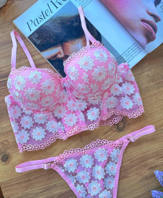 Pembe Push Up Büstiyer Takım 7